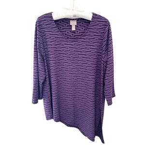 CHICO’S | Purple Textured Knit Asymmetrical Hem Top | Size 2 Large